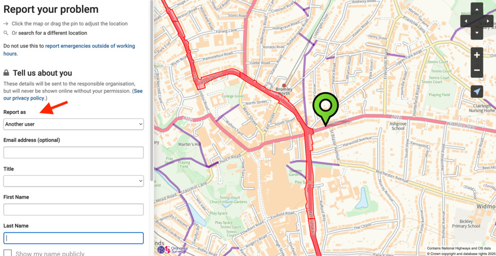 Staff users can select to report as another user
